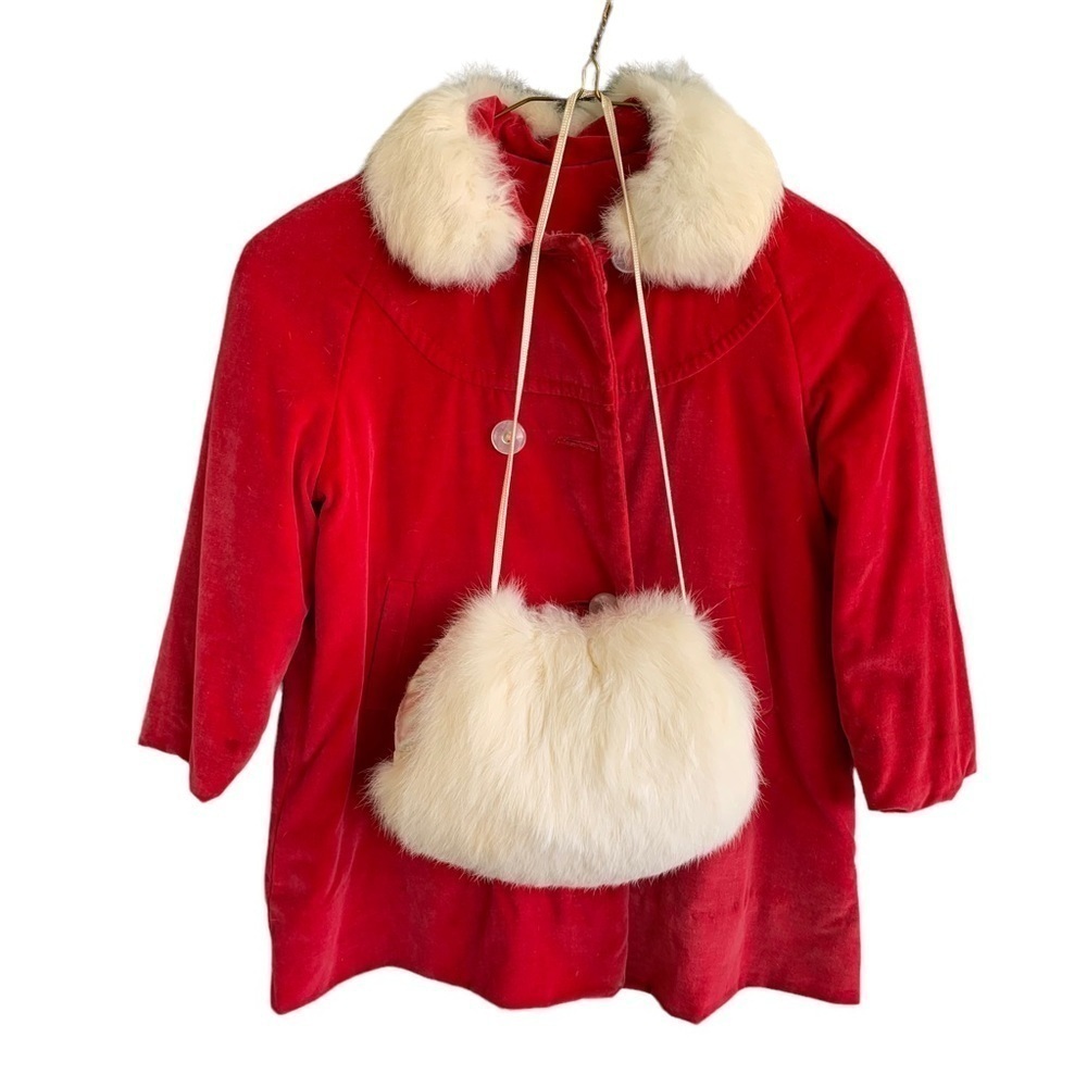 Vintage Girls Winter Coat with Hand Warmer Muff Sears Youth Jacket Size 5